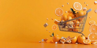 购物车满溢的新鲜甜橙