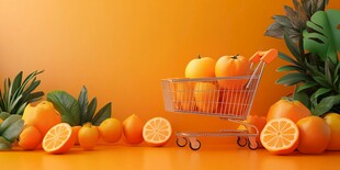 购物车中满载的新鲜橙子
