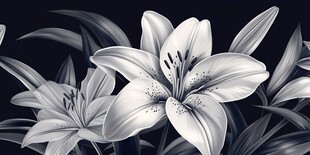 黑白优雅百合花插画