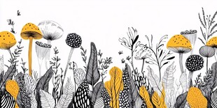 黑白黄奇幻植物插画世界