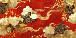 中式红金祥云花卉纹饰