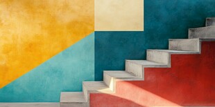 多彩墙面与简约楼梯景致