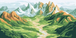 山间绿野溪流壮美风光