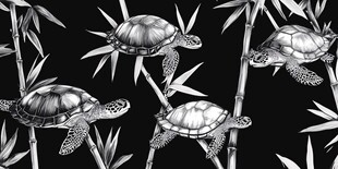 水墨风龟与竹图案设计