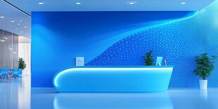 现代科技风蓝色前台大厅