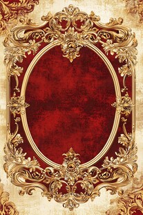 复古金色雕花红底画框