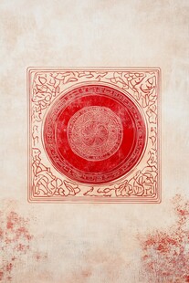 复古红盘纹饰背景图