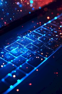 梦幻蓝光笔记本键盘特写