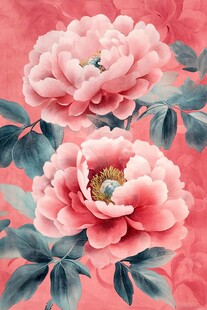 粉色牡丹花卉艺术画作