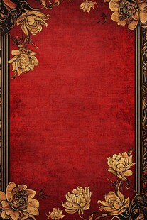 复古红底金边花卉装饰背景