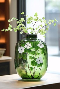绿瓶白花绿植清新摆件
