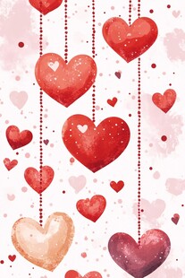 浪漫心形挂饰水彩背景图