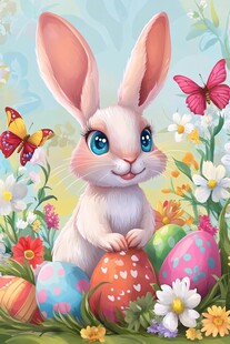 春日萌兔与彩蛋花丛中