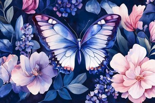 蓝蝶栖于繁花间