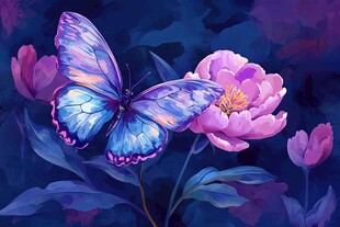 梦幻蓝蝶伴粉花