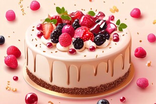 水果装饰的美味奶油蛋糕