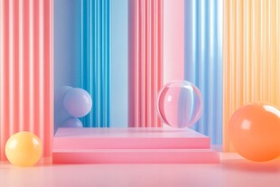 梦幻色彩的几何球体展示台