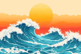 夕阳下的汹涌海浪
