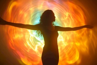 梦幻光影中的女性舒展身姿