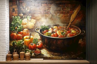 厨房壁画 丰盛的炖菜景象