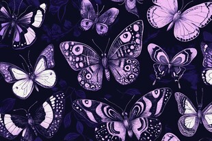 梦幻紫色蝴蝶无缝图案