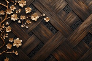 中式木雕梅花与纹理背景