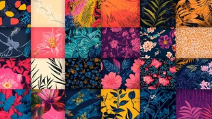 多彩花卉图案拼接素材