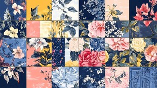 多彩花卉拼接图案设计