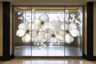 中式花卉玻璃屏风艺术