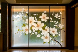 中式繁花玻璃移门装饰