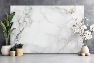 大理石背景墙与绿植花卉