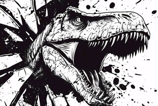 咆哮的霸王龙黑白插画