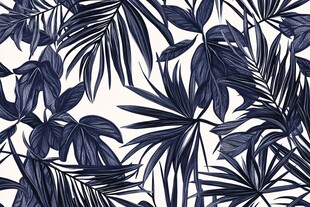 蓝白热带植物叶片图案