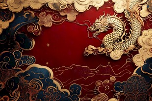 金龙腾跃于中式祥瑞背景