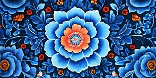 蓝底花卉图案精美纹饰