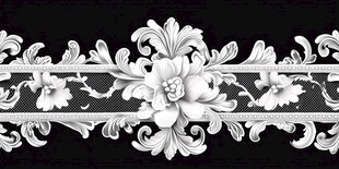 欧式雕花黑白花卉装饰带
