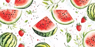 水彩风西瓜草莓清新图案