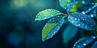 露珠点缀的翠绿叶片