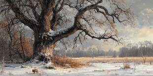 冬日孤树雪景图