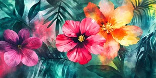 热带花卉水彩画