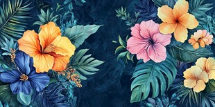 热带花卉植物绚丽图案