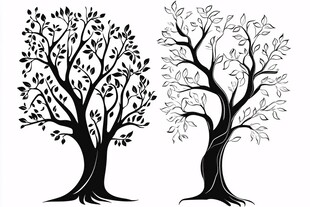 两棵风格各异的树木图案