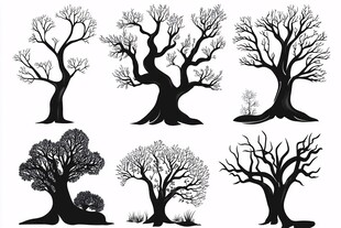 黑白枯树剪影集合