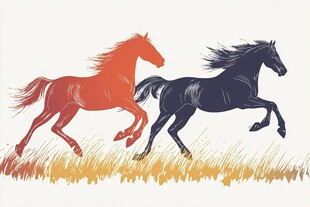 双马奔腾于金色草地间