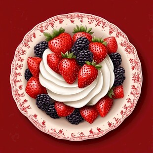 草莓黑莓奶油装饰精美盘