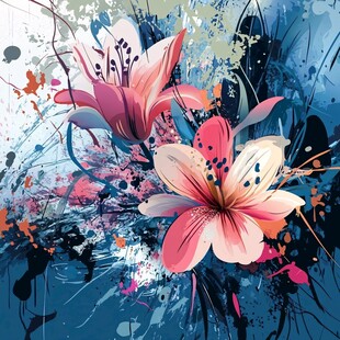 抽象花卉 缤纷色彩与动感笔触