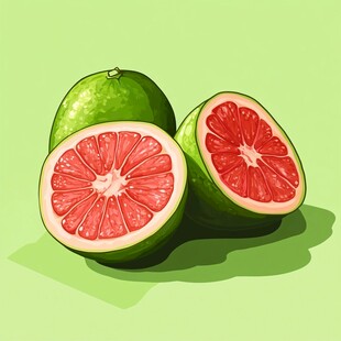 青皮红心西柚插画
