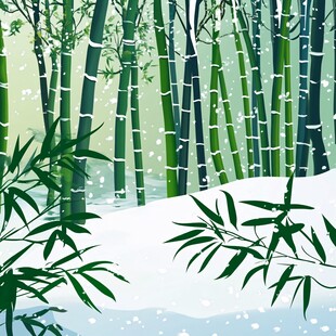 雪覆竹林的静谧冬日景象