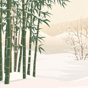 雪覆竹林的静谧冬日景象
