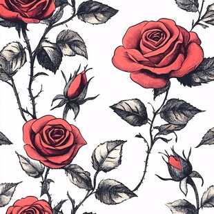 红玫瑰花卉图案无缝背景